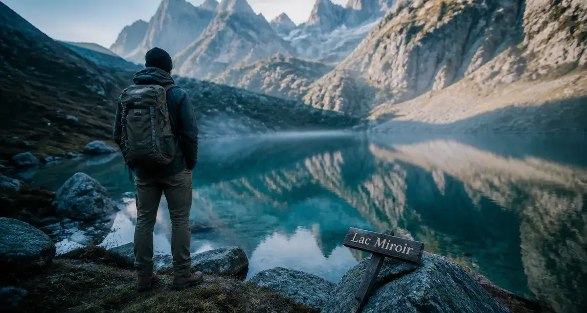 Salakovi : randonneur au bord d’un lac glaciaire alpin