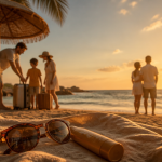 vacance au soleil famille plage coucher de soleil