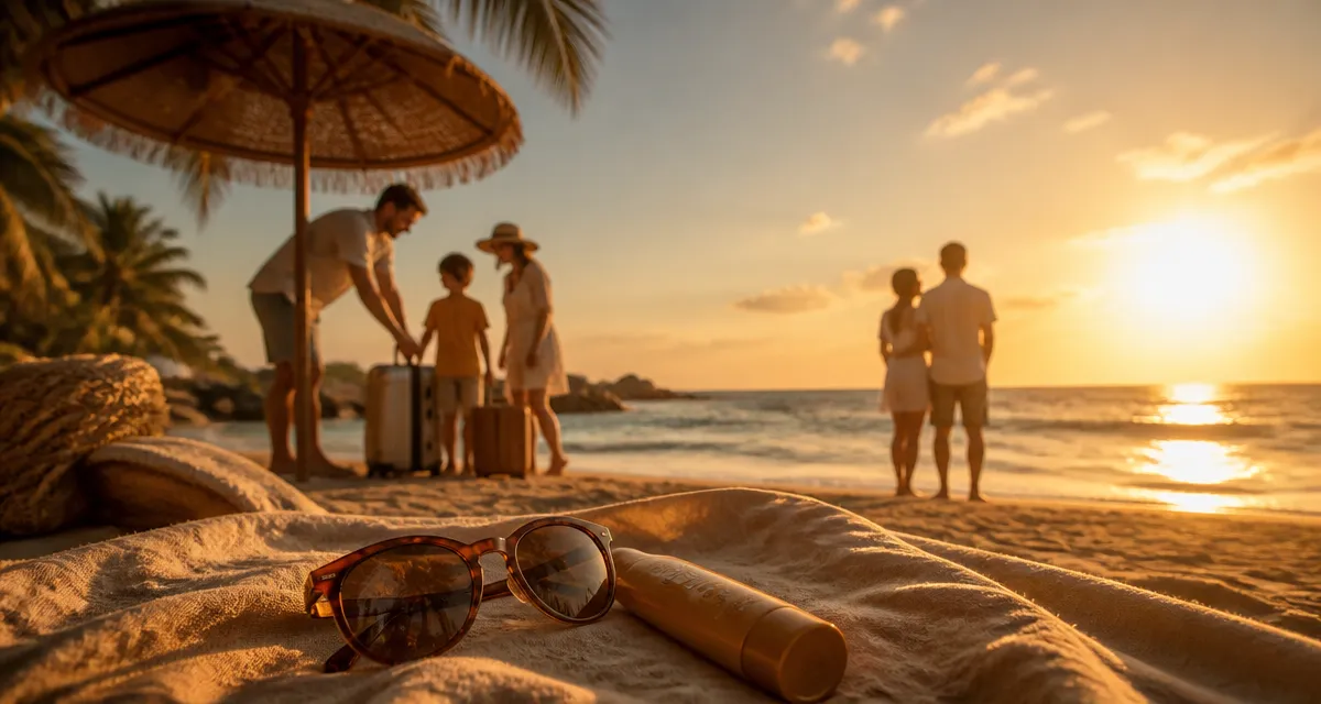 vacance au soleil famille plage coucher de soleil