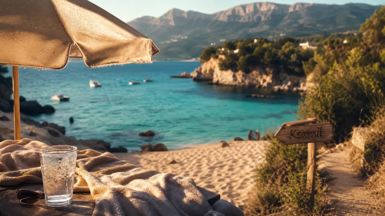 Albanie été : plage à Ksamil, mer turquoise et sable fin