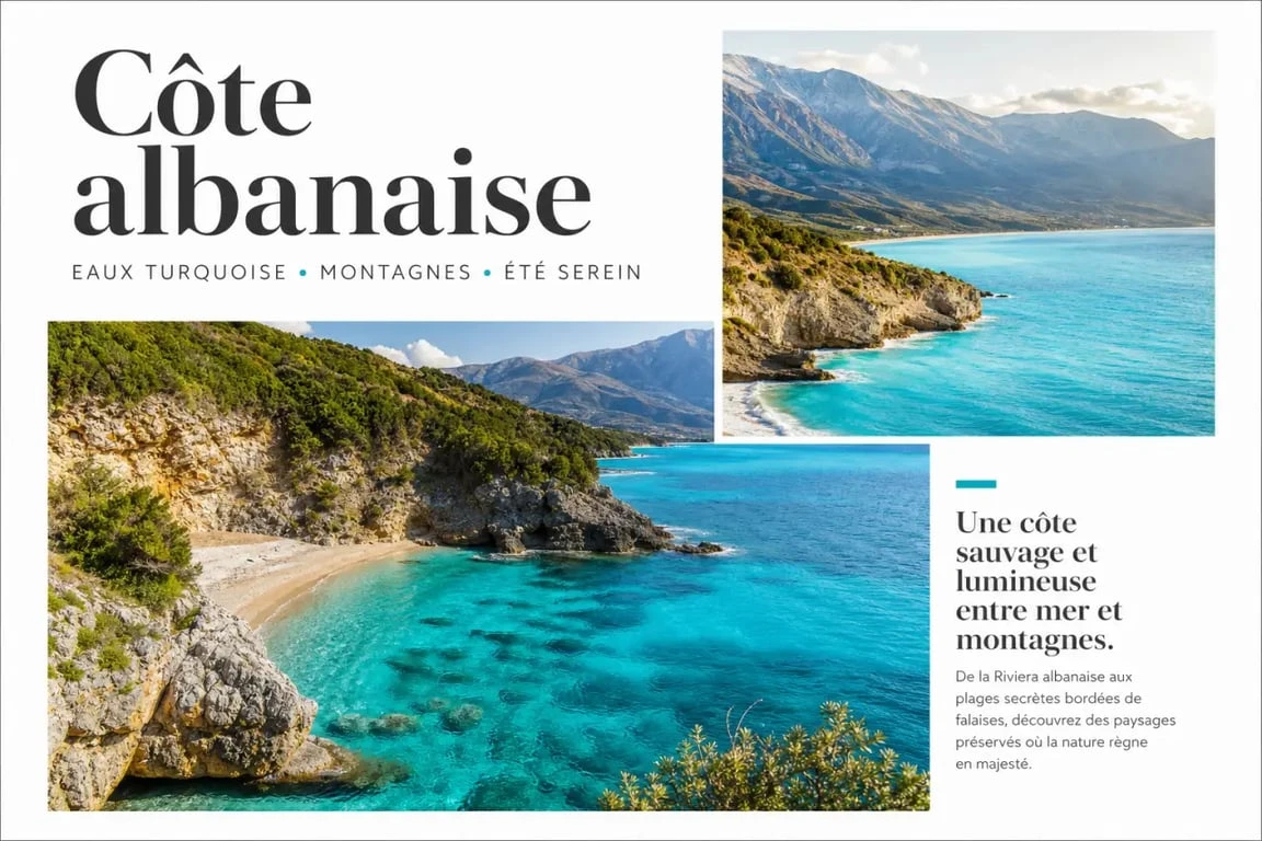 Paysage côtier de l'Albanie en été avec mer turquoise et montagnes pour un voyage en Albanie