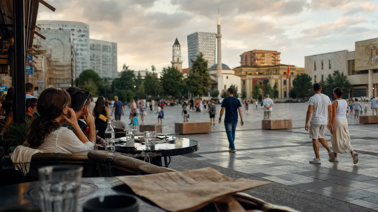 Que visiter en albanie tirana : place Skanderbeg et mosquée Et’hem Bey, centre-ville