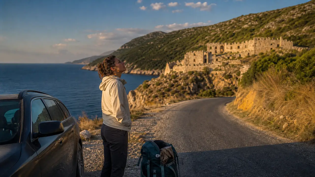 Route côtière en Albanie au coucher du soleil, idéale voyage albanie meilleure periode
