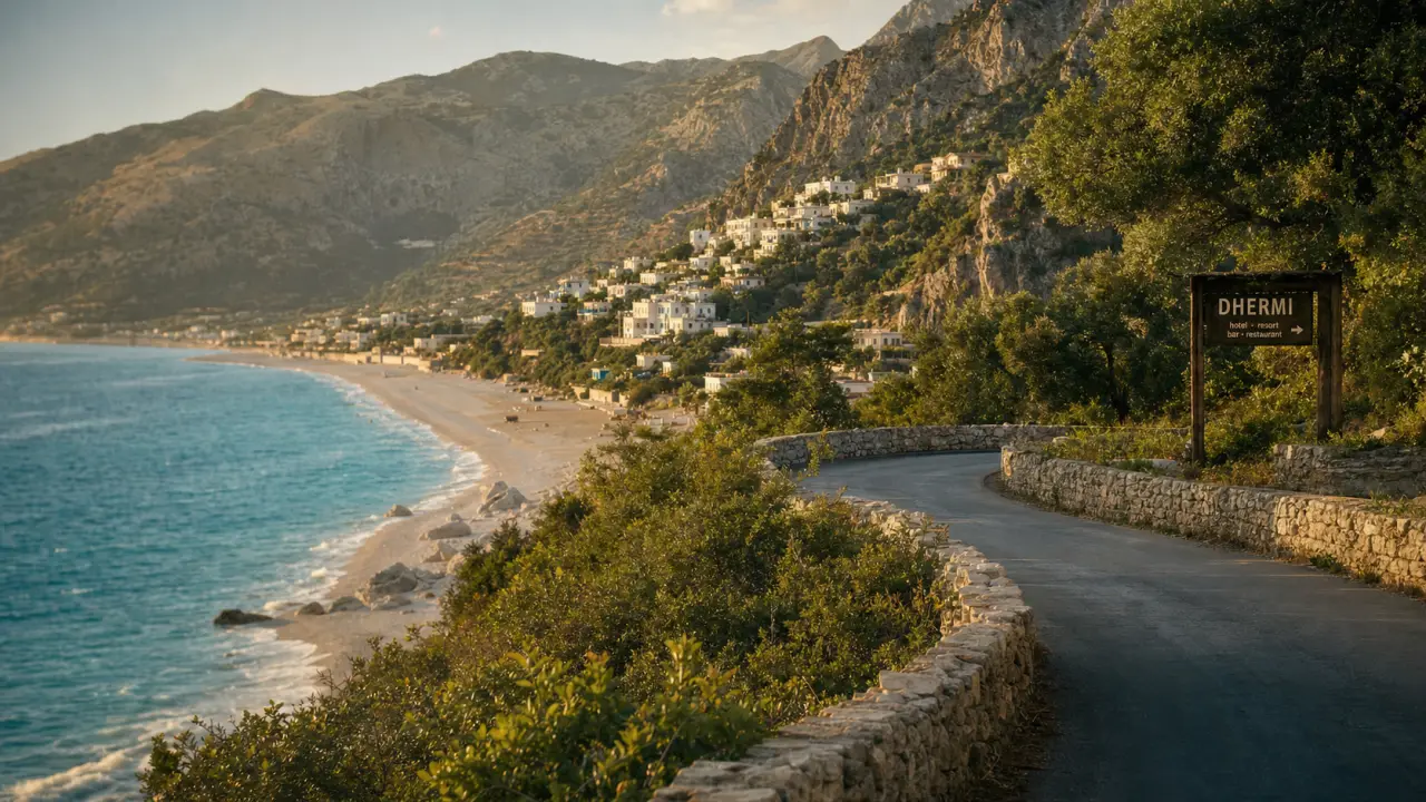 Voyage dhermi albanie : plage et vieux bourg, vues côtières