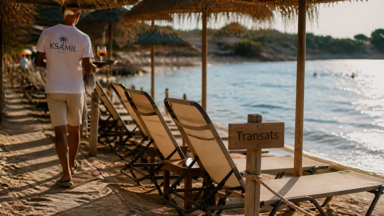 Beach club saranda albanie : transats et parasols à Ksamil