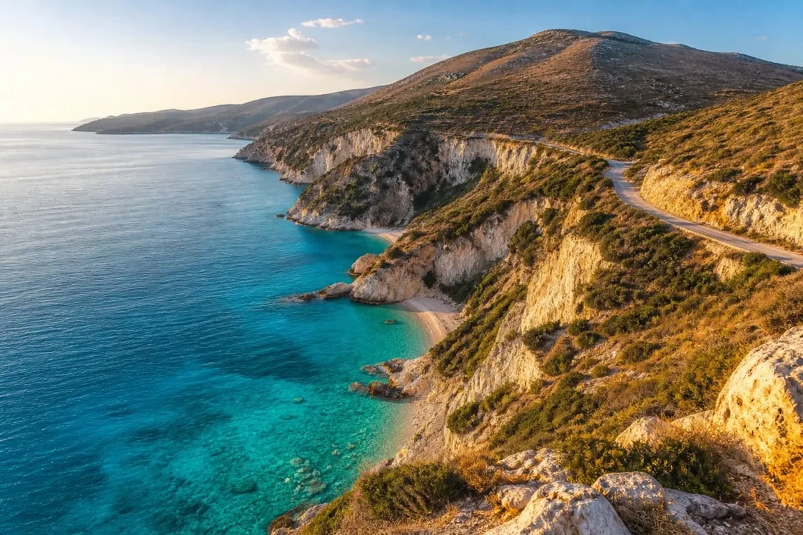 Paysage Albanie sur la Riviera albanaise avec criques turquoise et falaises