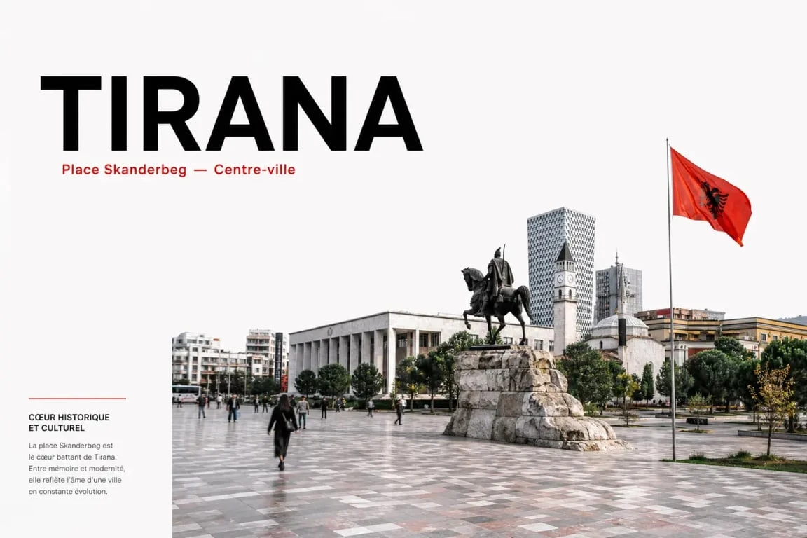 Vue du centre-ville de Tirana, destination du vol Paris Tirana