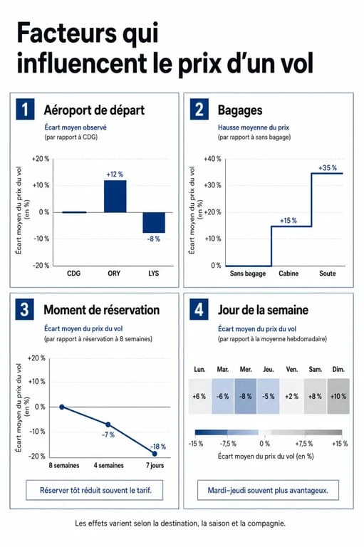 Infographie des facteurs influençant le prix d'un vol Paris Tirana