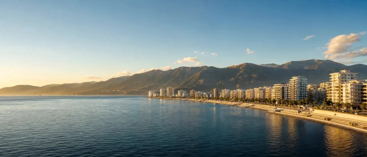 Vlora albanie, vue panoramique sur la baie, le Lungomare et le front de mer