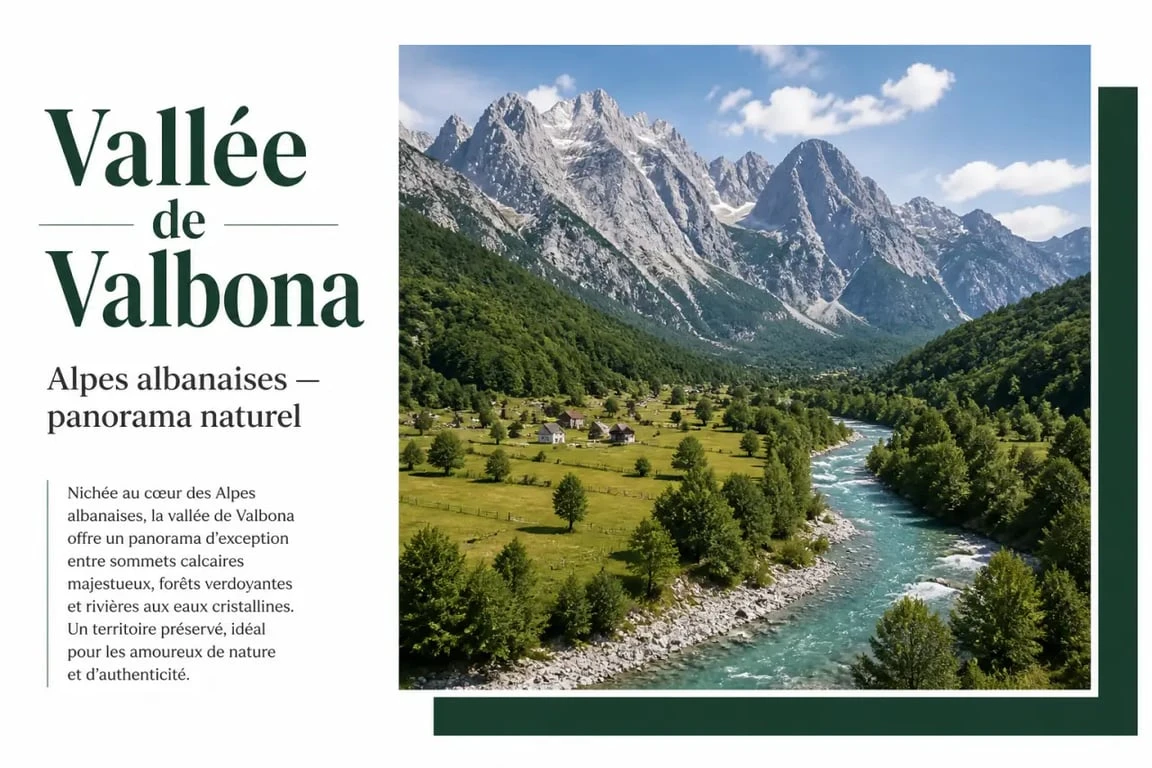 Paysage spectaculaire de la vallée de Valbona en Albanie, idéale pour la randonnée avec une météo changeante.