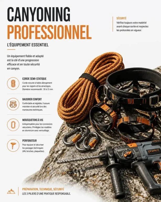 Équipement technique nécessaire pour le canyoning en Albanie en autonomie.