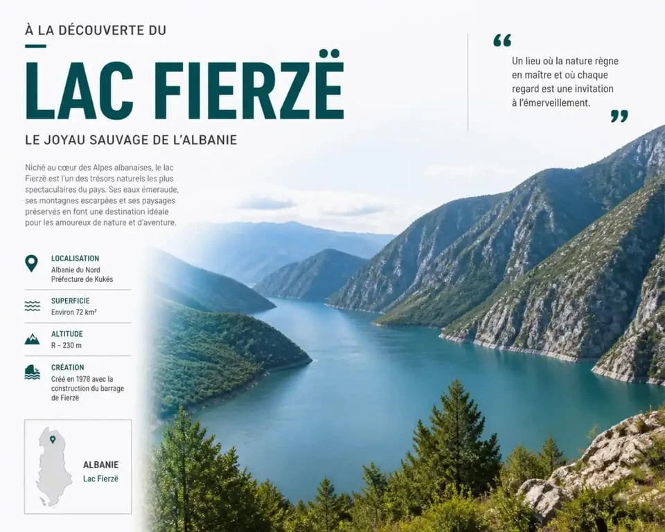 Paysage spectaculaire du lac Fierzë près de Kukës, Albanie