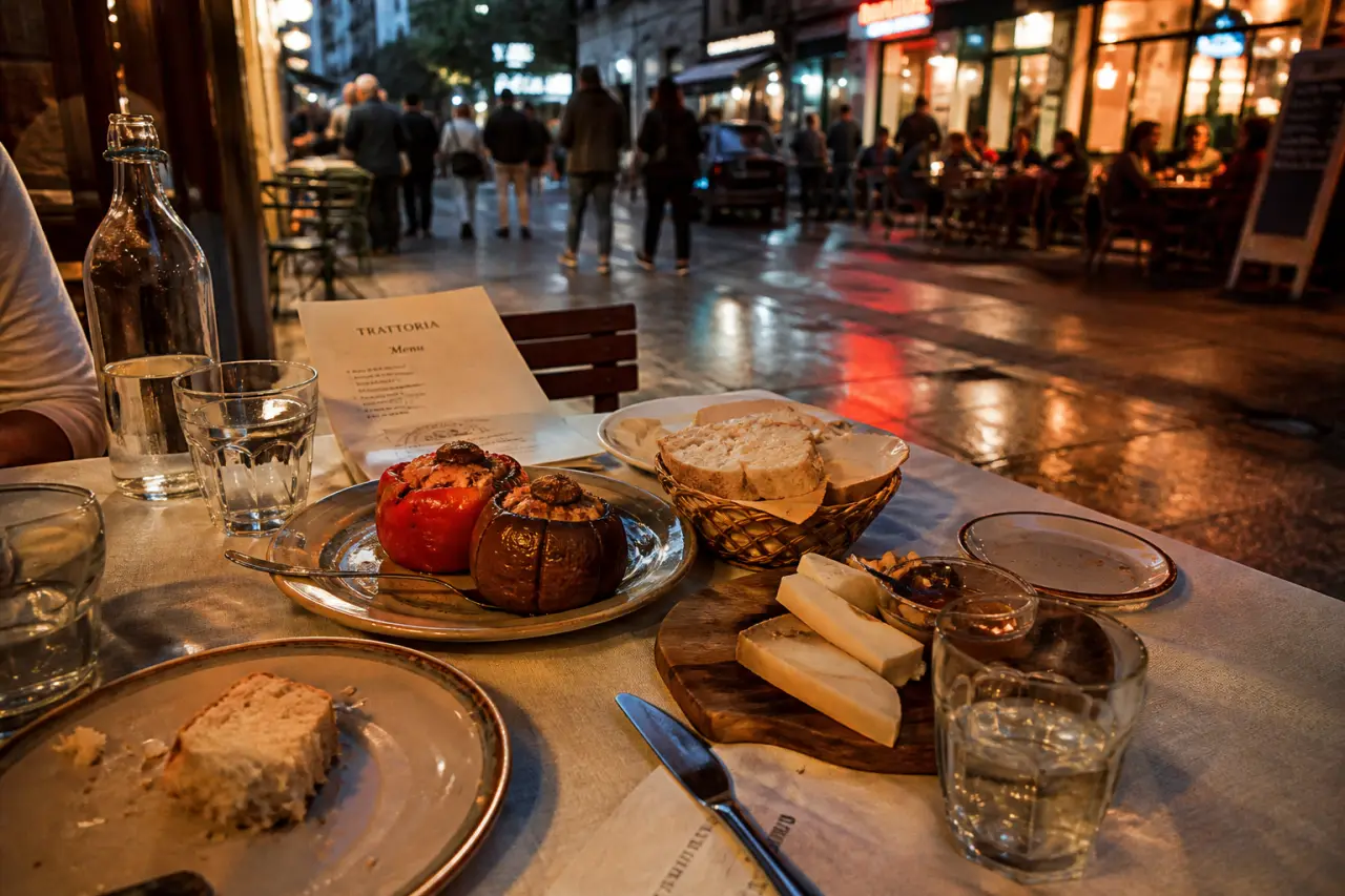 Restaurant tirana albanie : table dans une trattoria, dîner albanais ou italien