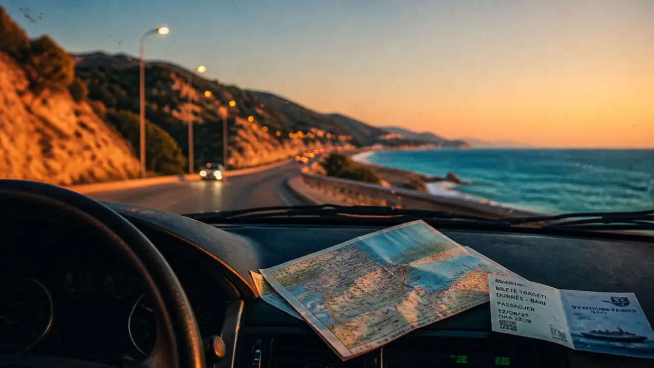 Road trip France Albanie en voiture : route vers Durrës, ferry et carte