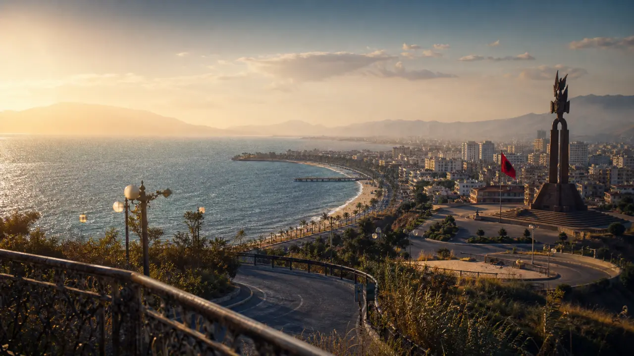 Vlora Albanie, panoramique du Lungomare, plages et Monument de l’Indépendance