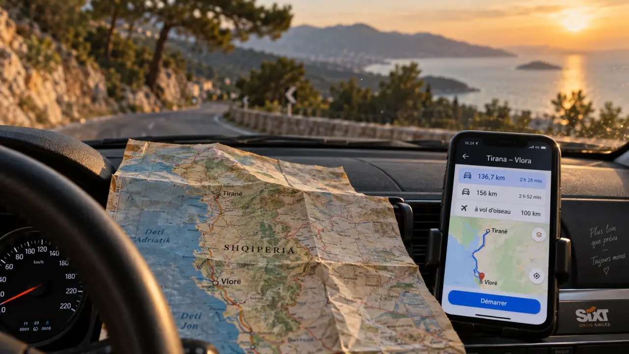 Distance entre Tirana et Vlora en Albanie, 136,7 ou 156 km