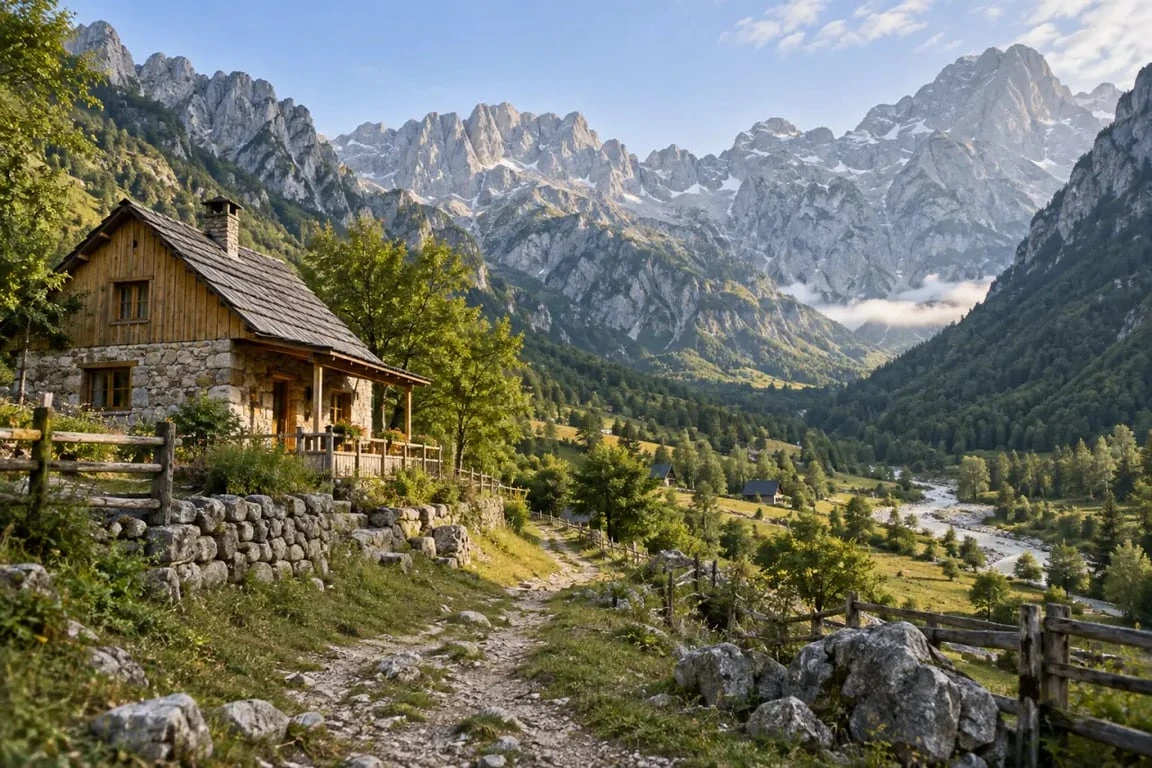 Hôtel Valbona Albanie dans la vallée entourée par les Alpes albanaises