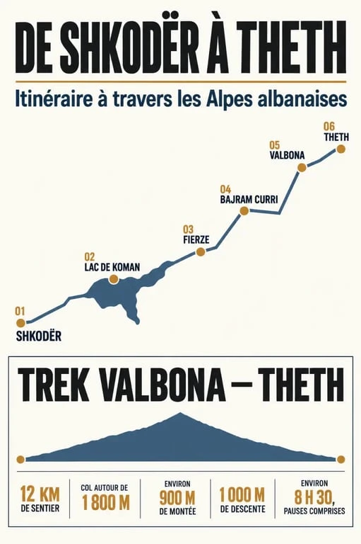 Que faire à Valbona Albanie : itinéraire du lac de Koman à Theth et données du trek