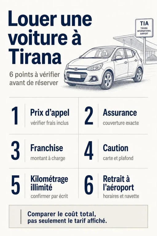 Comparer les critères pour louer voiture tirana albanie : prix, assurance, caution et retrait à l’aéroport