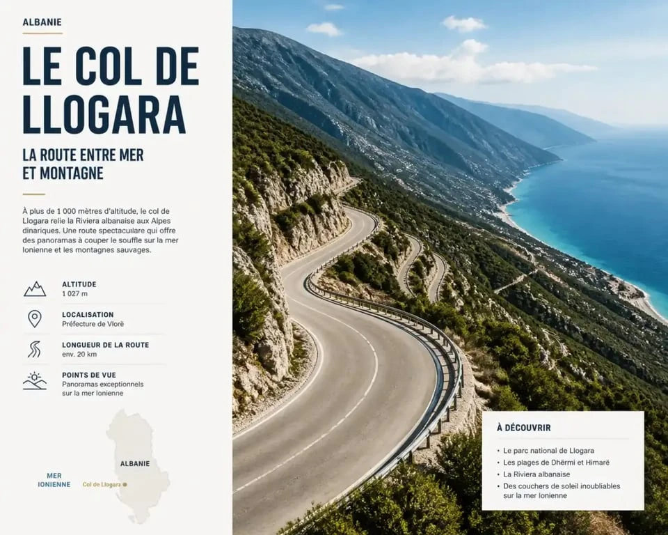 Route du col de Llogara sur la route entre Tirana et Dhërmi en Albanie