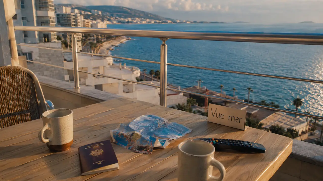 Logement saranda albanie avec vue mer depuis un balcon