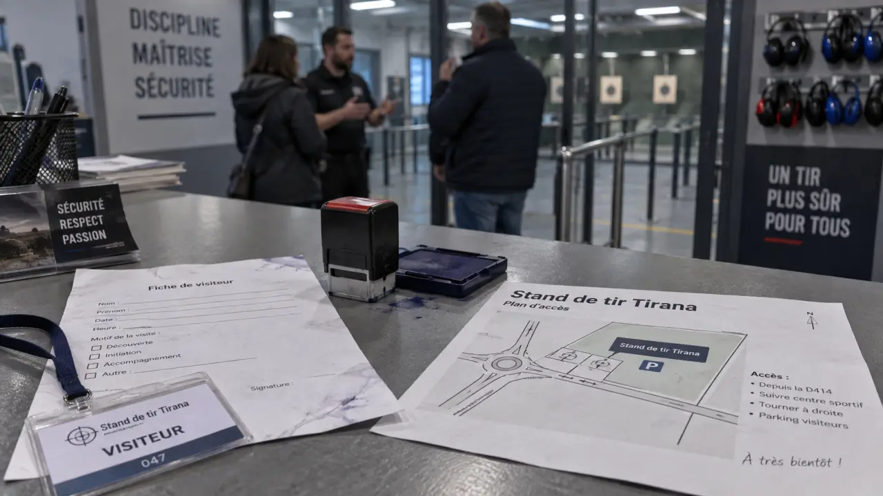 Stand de tir Tirana Albanie : accueil, formulaires et casques