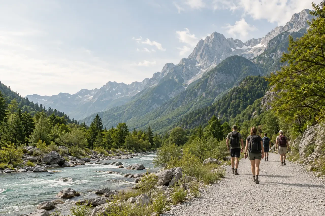 Randonnée facile Valbona Albanie sur un sentier du fond de vallée