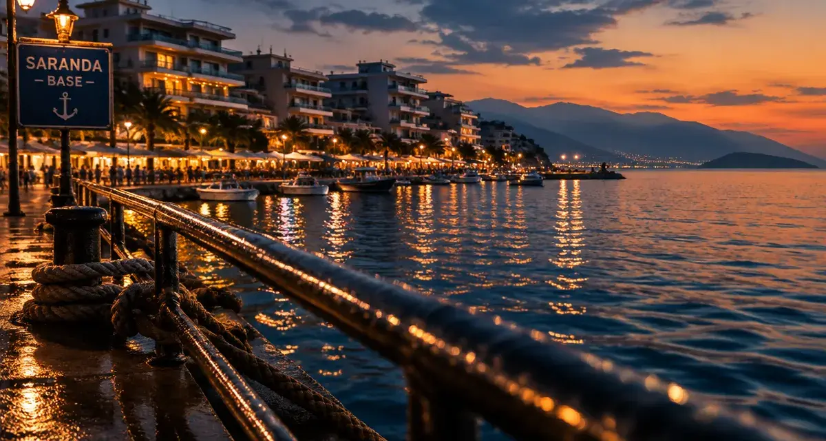 Saranda Albanie, quai et front de mer au coucher du soleil