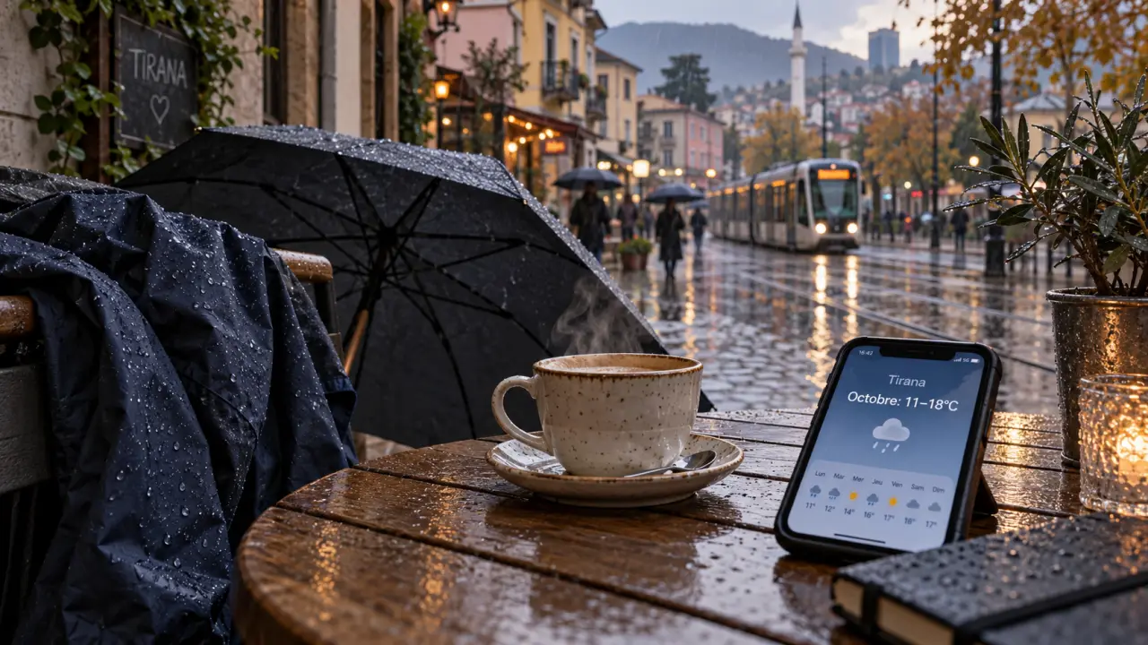 Température Albanie octobre : 11–18°C à Tirana, veste et parapluie, pluie fine