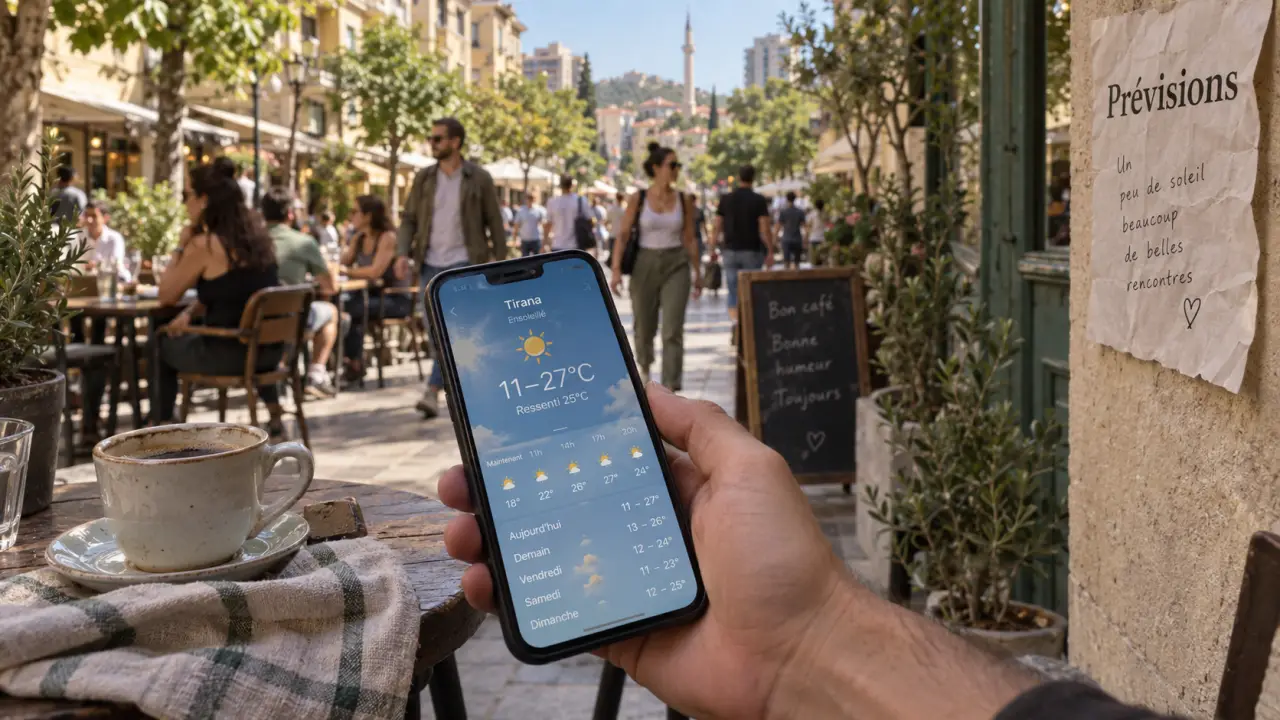 temperature tirana albanie : 11 à 27 °C, aperçu météo sur smartphone
