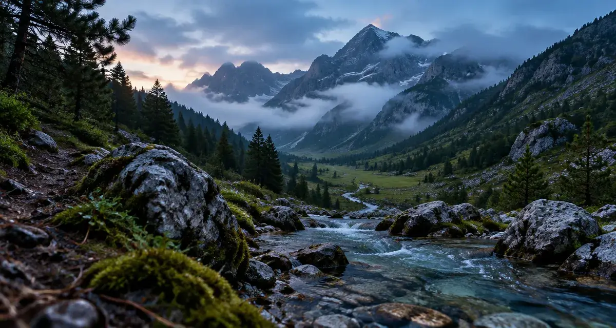 Vallée de valbona albanie : sentier et rivière en montagne